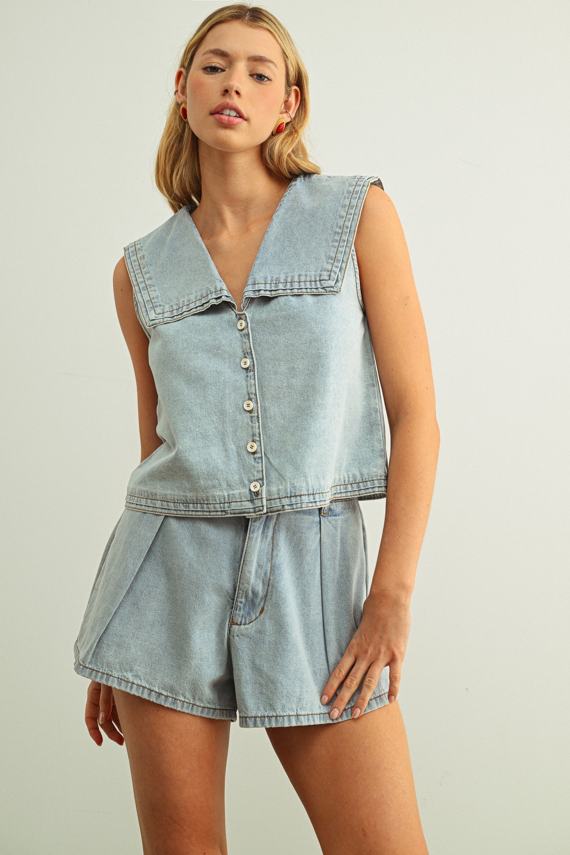 Saylor Denim Collar Top - Clothe Boutique