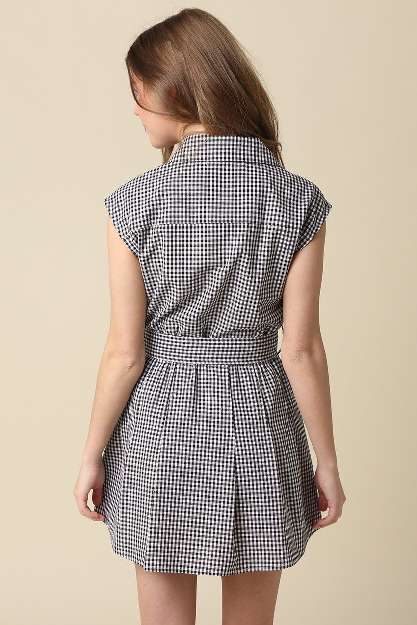 Black/White Belted Button Dress