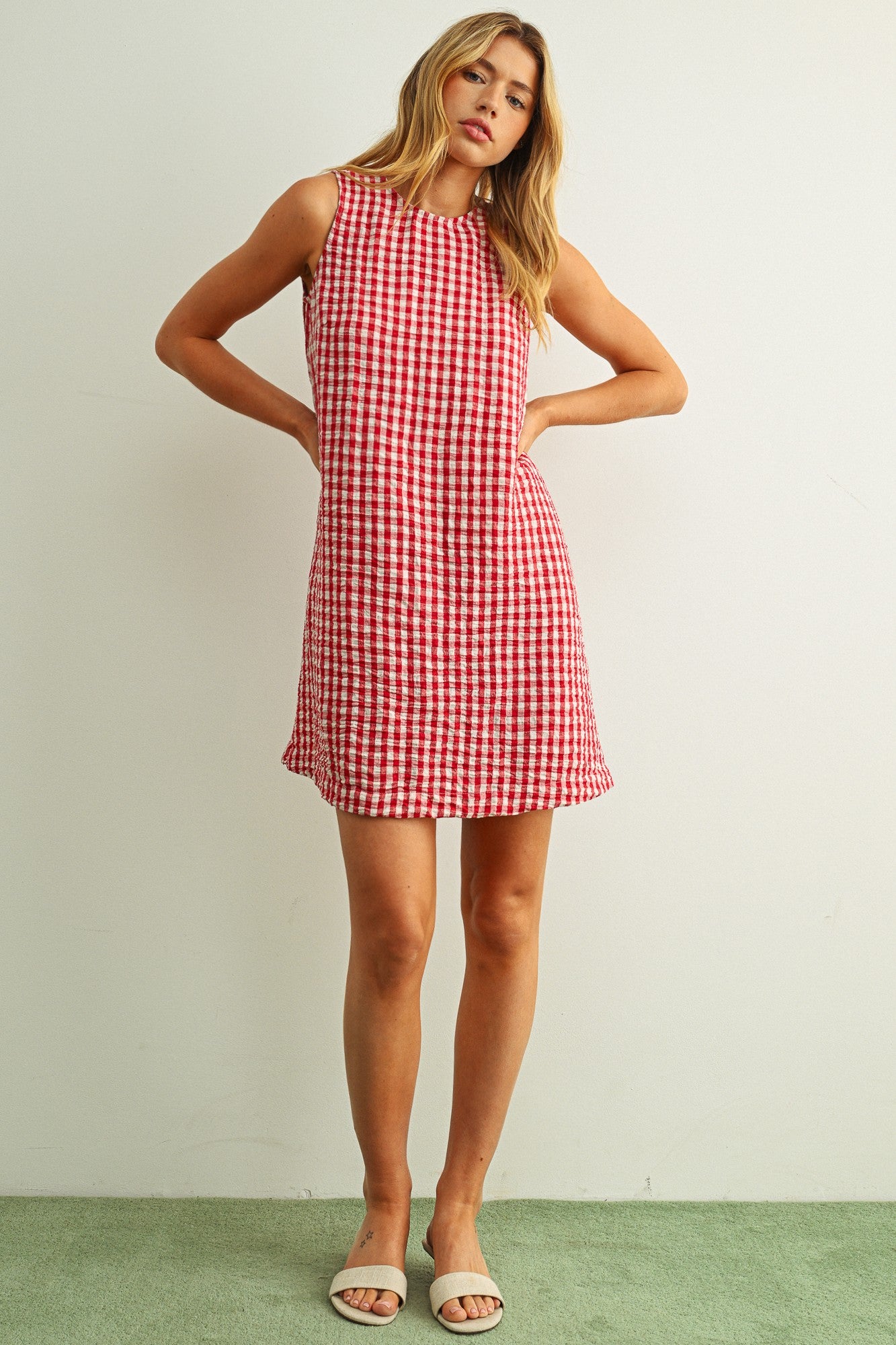 Gingham Back Detail Dress Red - Clothe Boutique