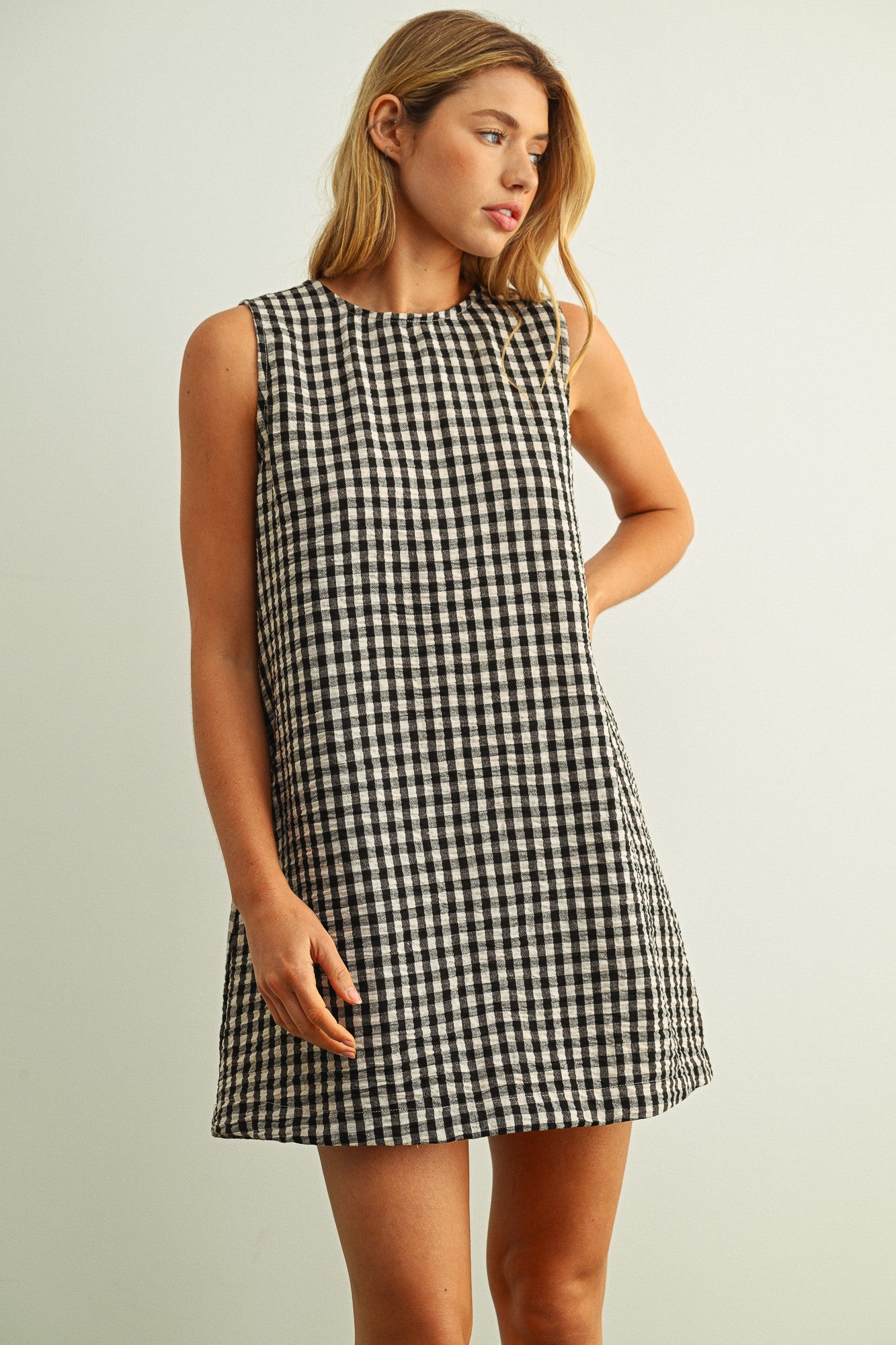 Gingham Back Detail Dress Black