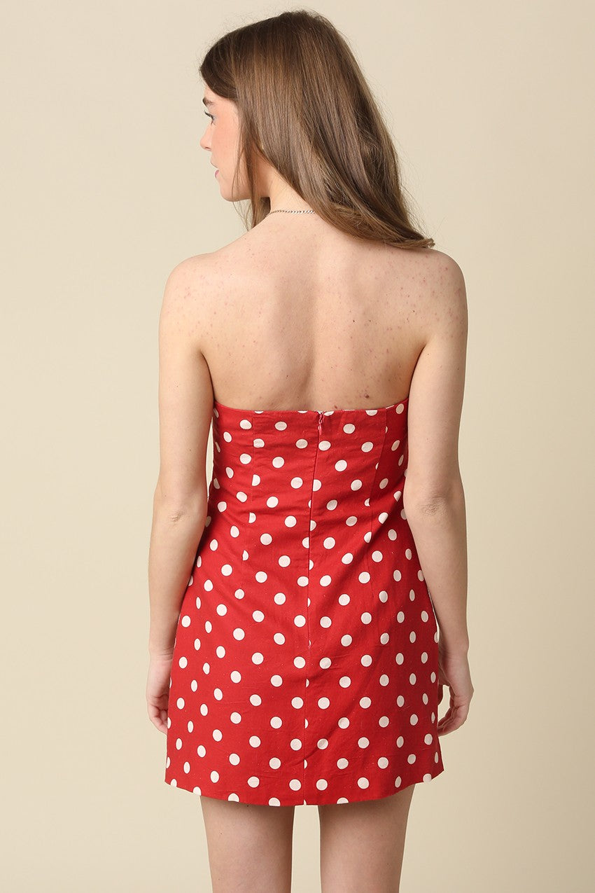 Red Polka Dot Strapless Dress - Clothe Boutique