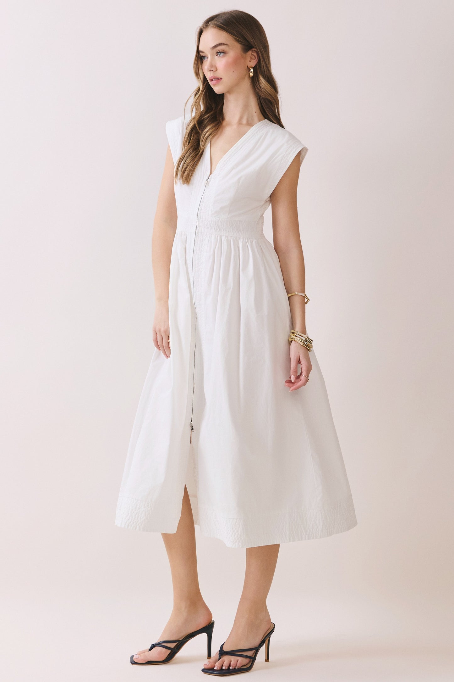 Cap Sleeve Front Zipper Dress