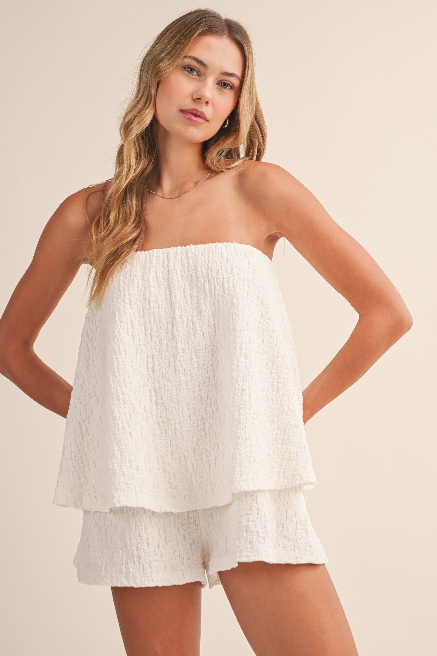 Strapless Crinkle Layer Romper