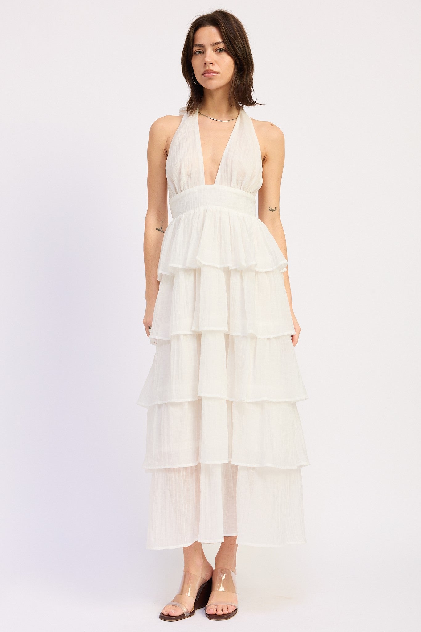 Tiered Ruffle Halter Maxi Dress