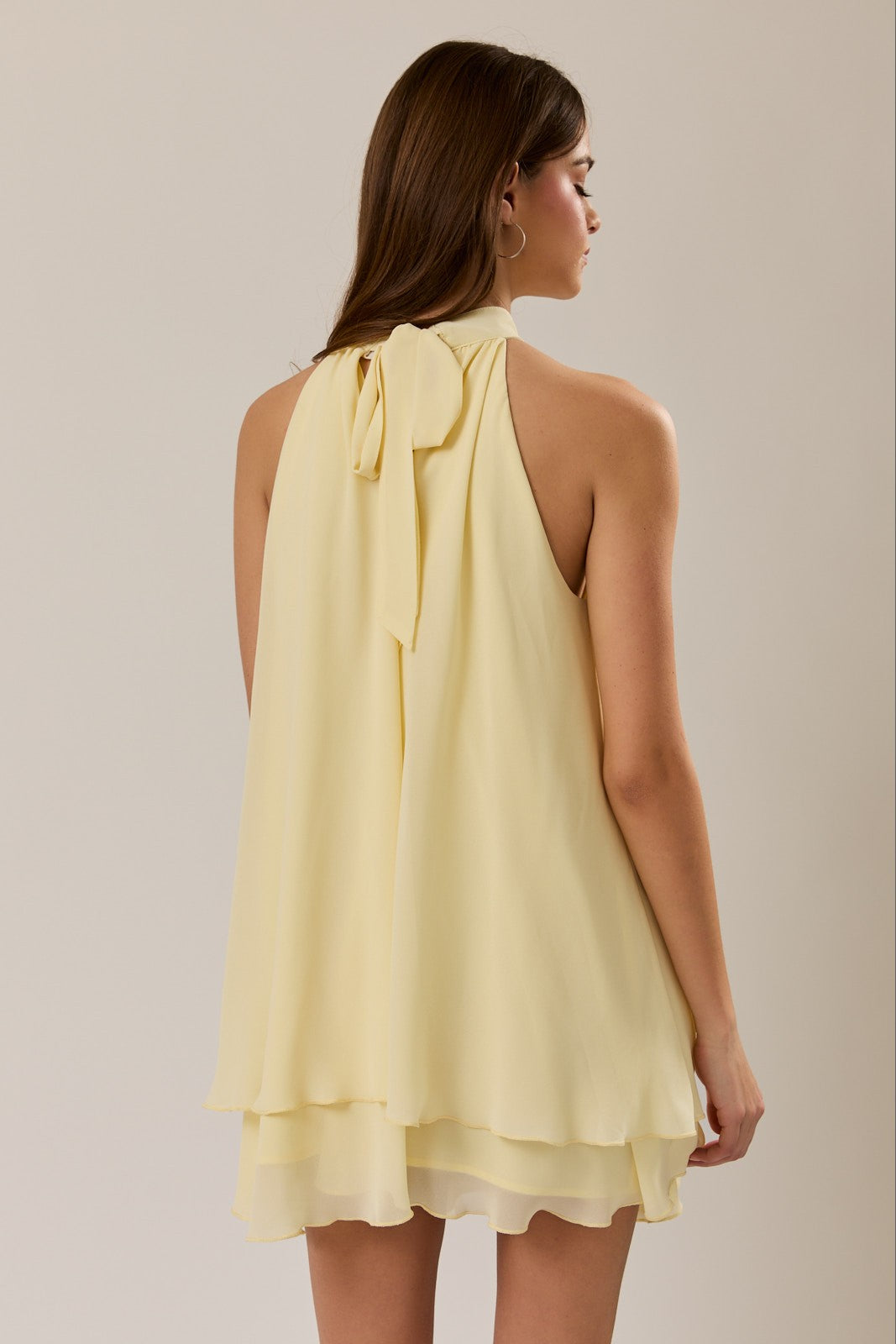 Halter Neck Ruffle Hem Dress Yellow
