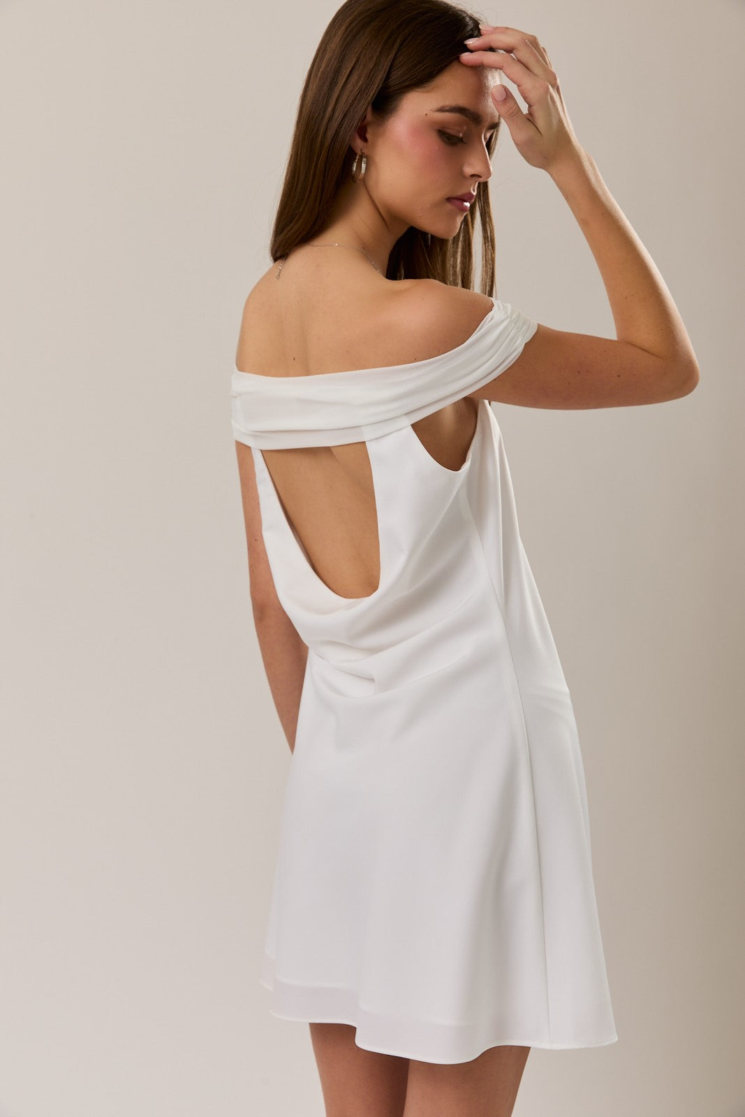 Open Back Cowl Dress White