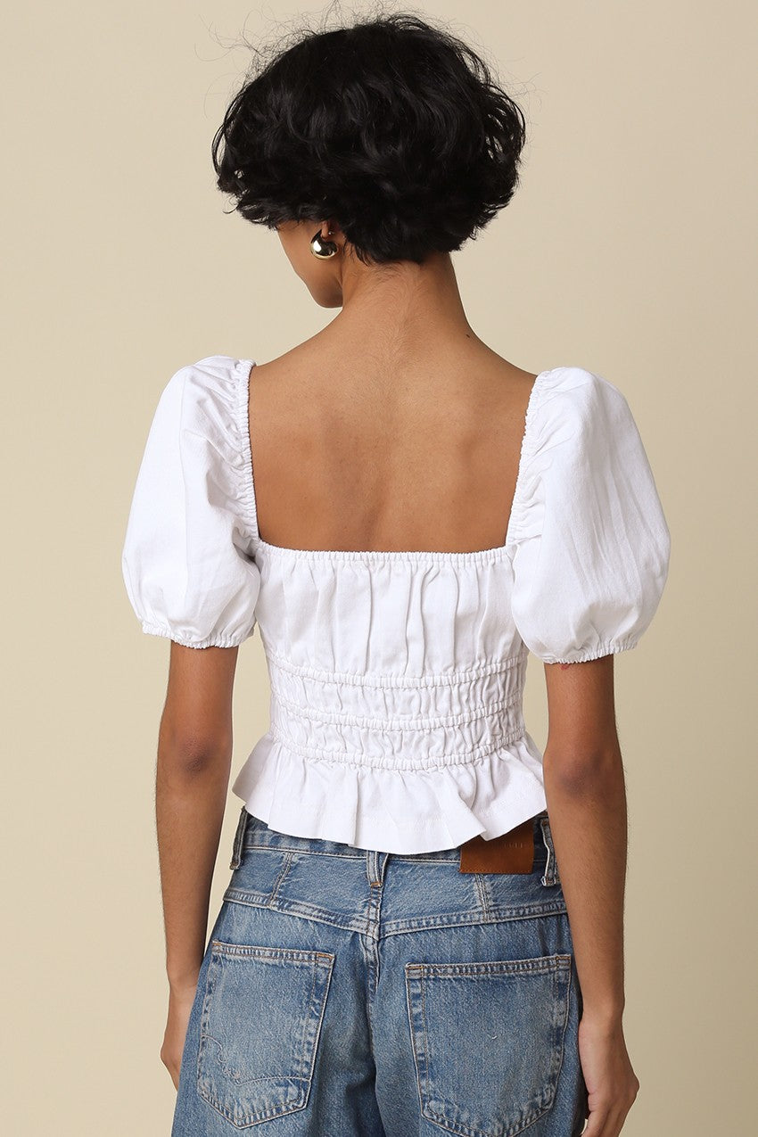 Puff Sleeve Smocked Top White - Clothe Boutique