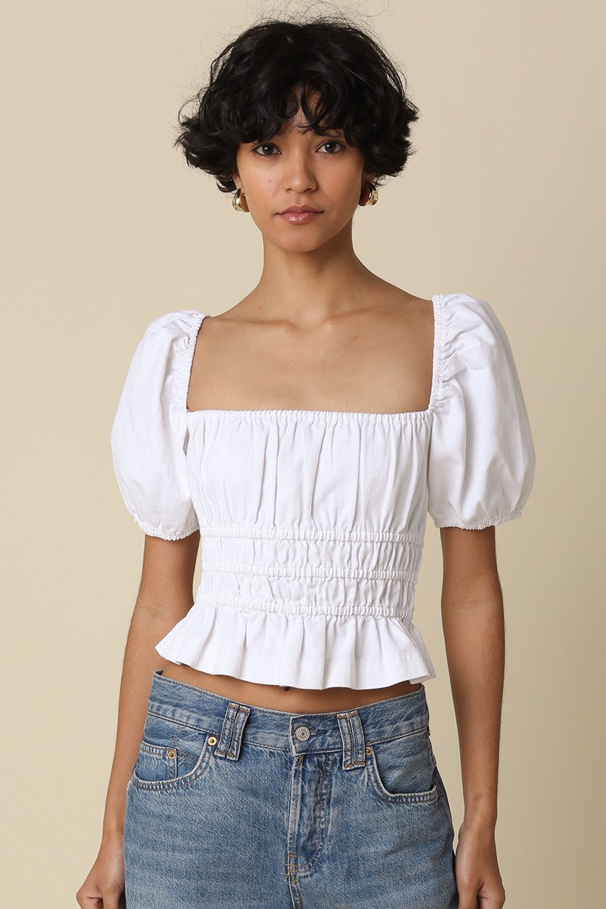 Puff Sleeve Smocked Top White - Clothe Boutique