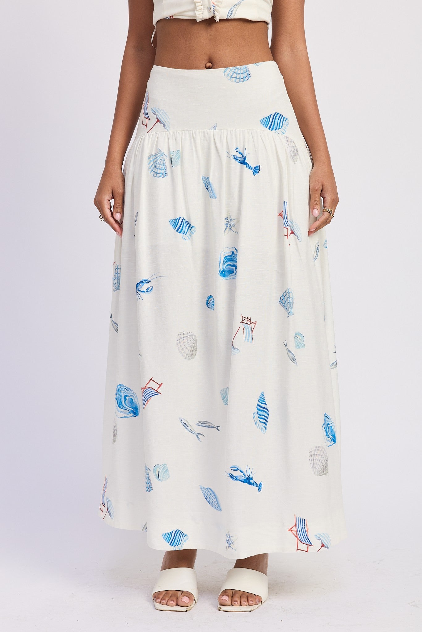 Coastal Print Linen Maxi Skirt