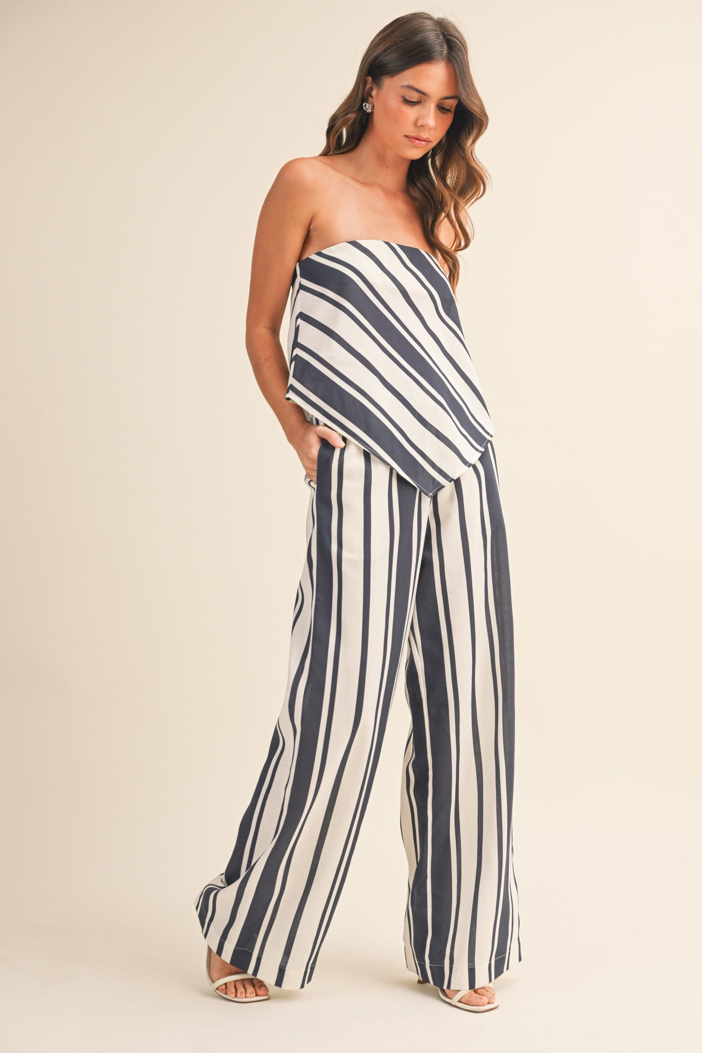 Navy Stripe Tube Top & Pants Set of 2