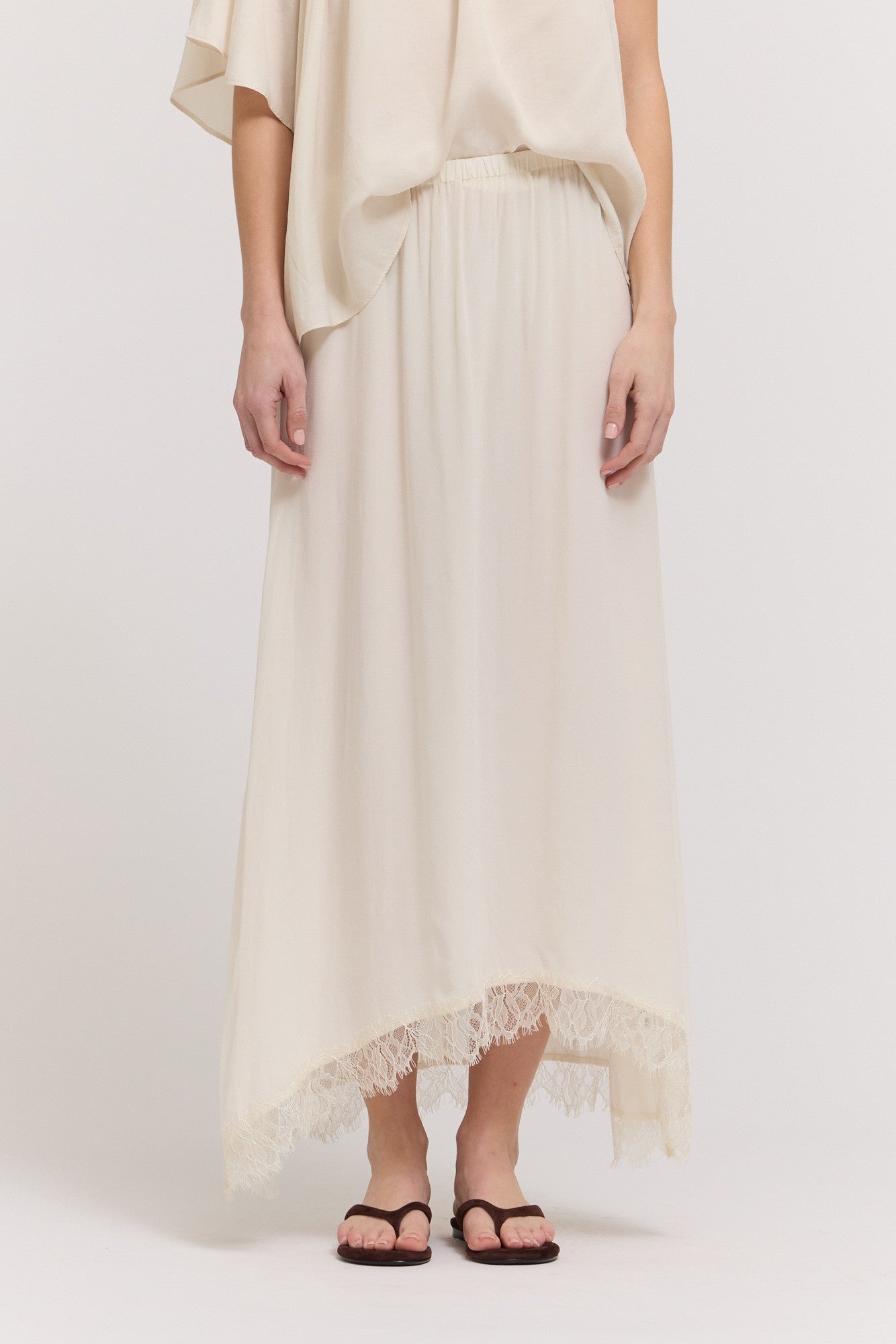 A-line Lace Trimmed Skirt Cream - Clothe Boutique