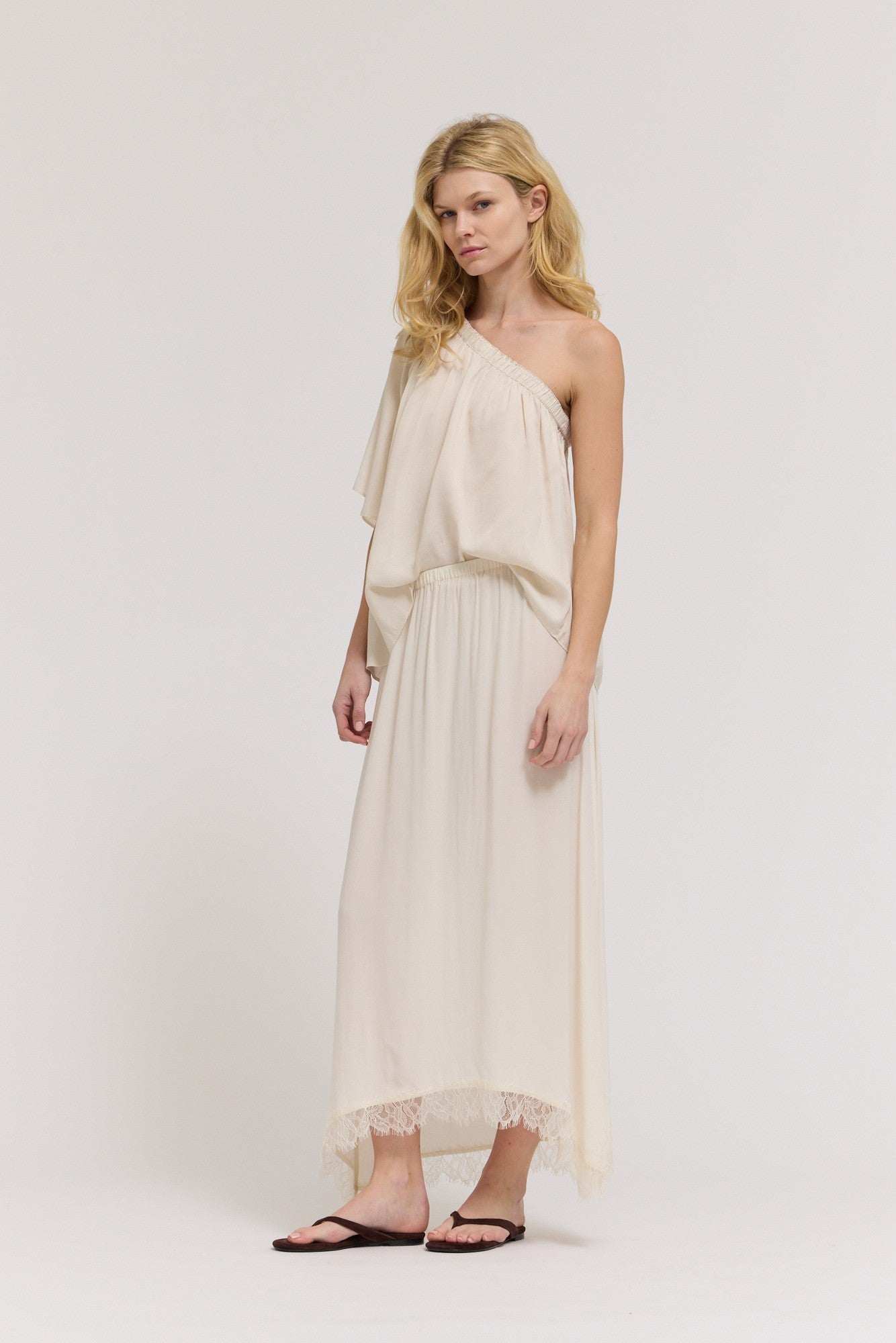 A-line Lace Trimmed Skirt Cream - Clothe Boutique