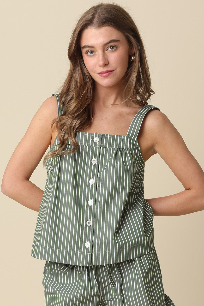 Olive Pinstripe Top & Shorts Set of 2