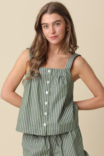 Olive Pinstripe Top & Shorts Set of 2