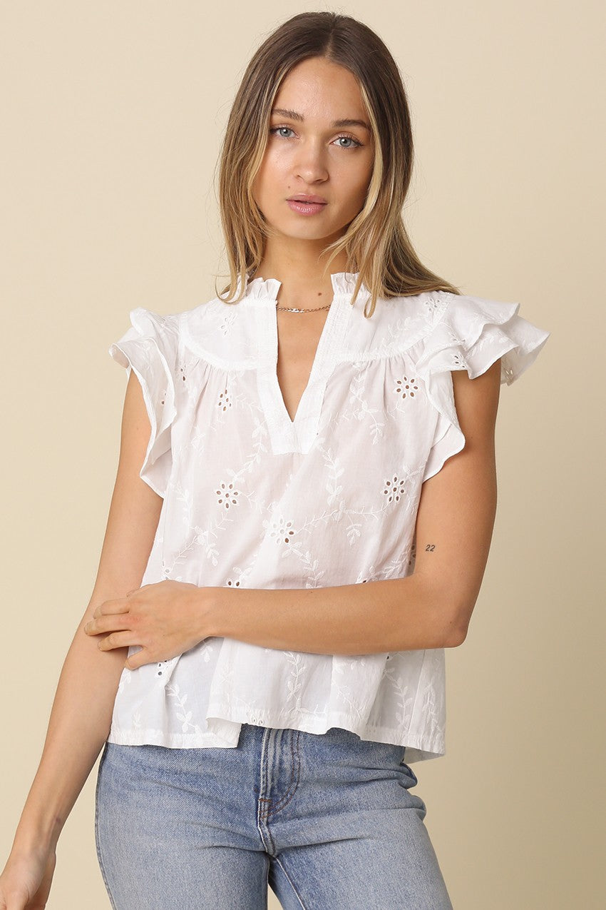 Eyelet Flutter Top White - Clothe Boutique