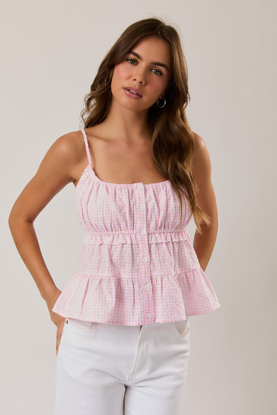 Pink Gingham Tier Cami