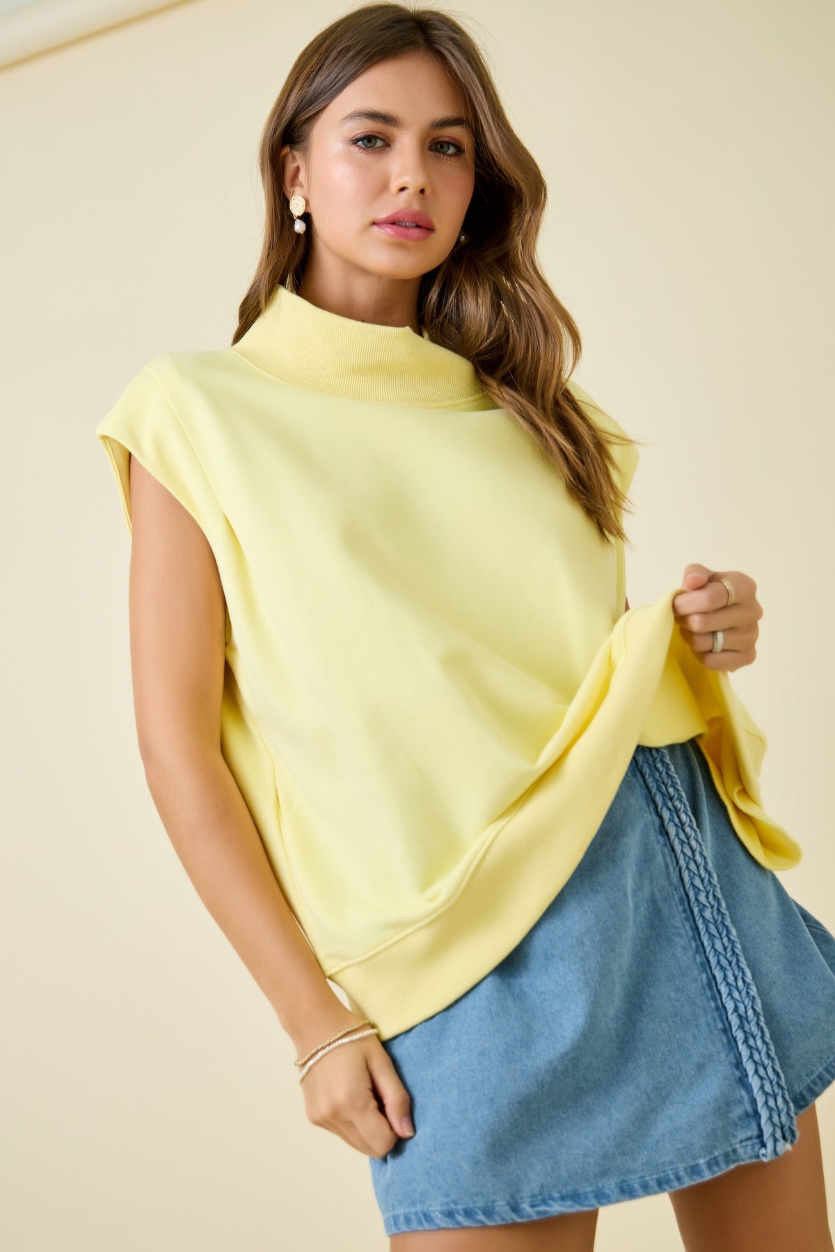 Mock Neck Sweatshirt Top Lemon