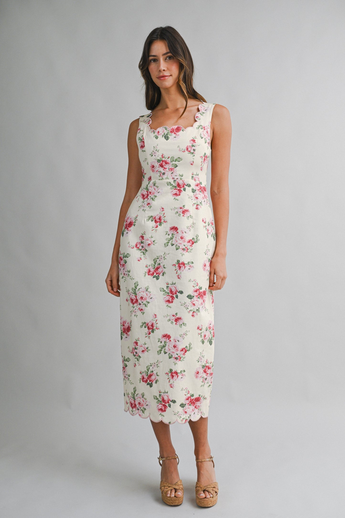 Elenor Floral Scallop Midi Dress