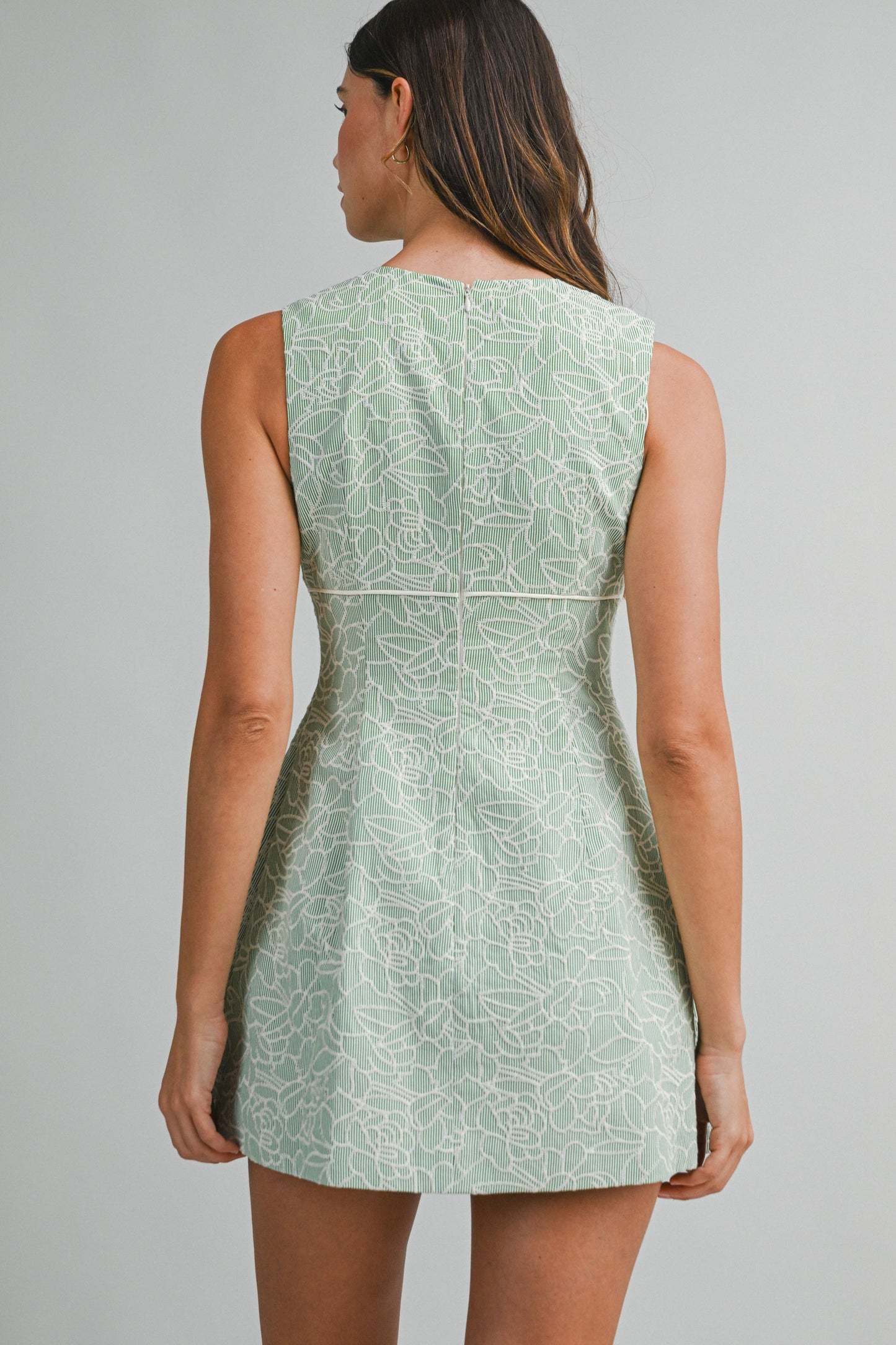 Tonal Embroidery Bow Dress Sage