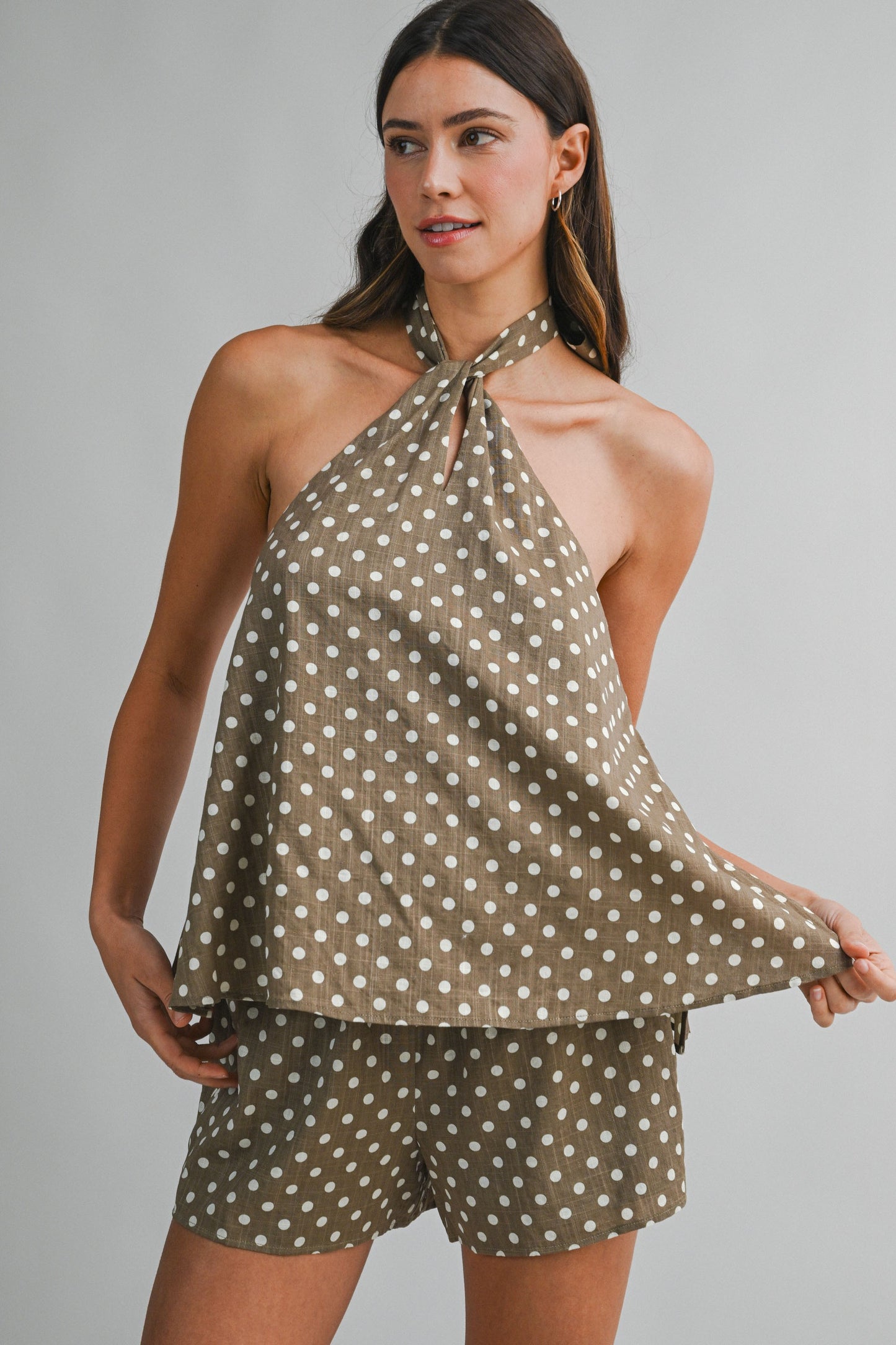 Dot Halter Top & Shorts Set of 2 Taupe