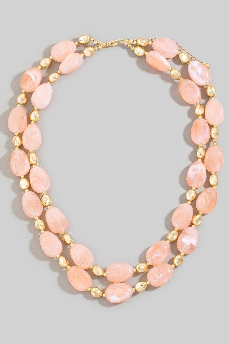 Double Layer Beads Necklace Pink