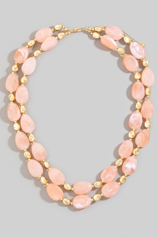Double Layer Beads Necklace Pink