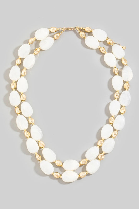 Double Layer Beads Necklace White
