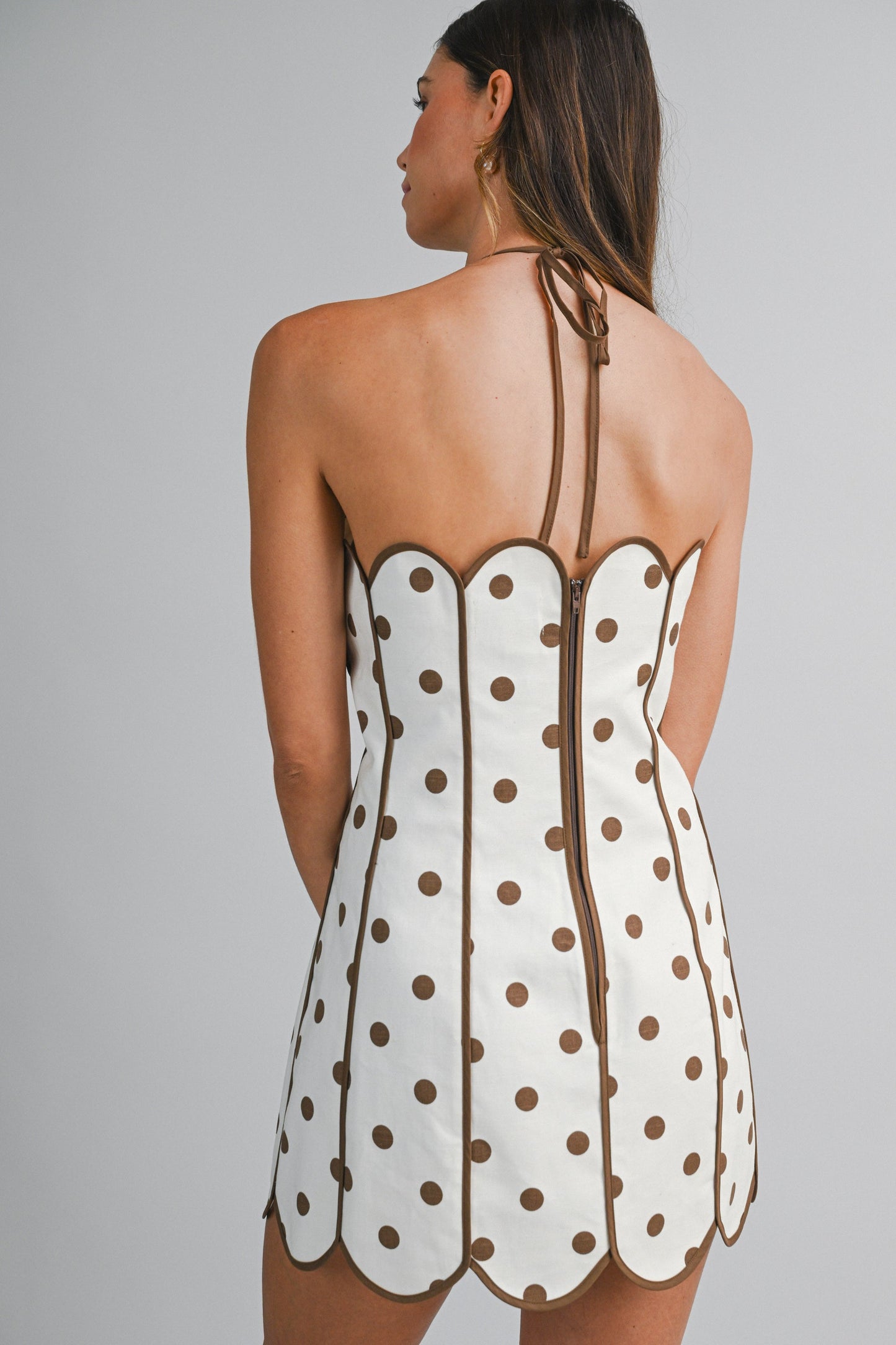 Brown Polka Dot Scallop Dress