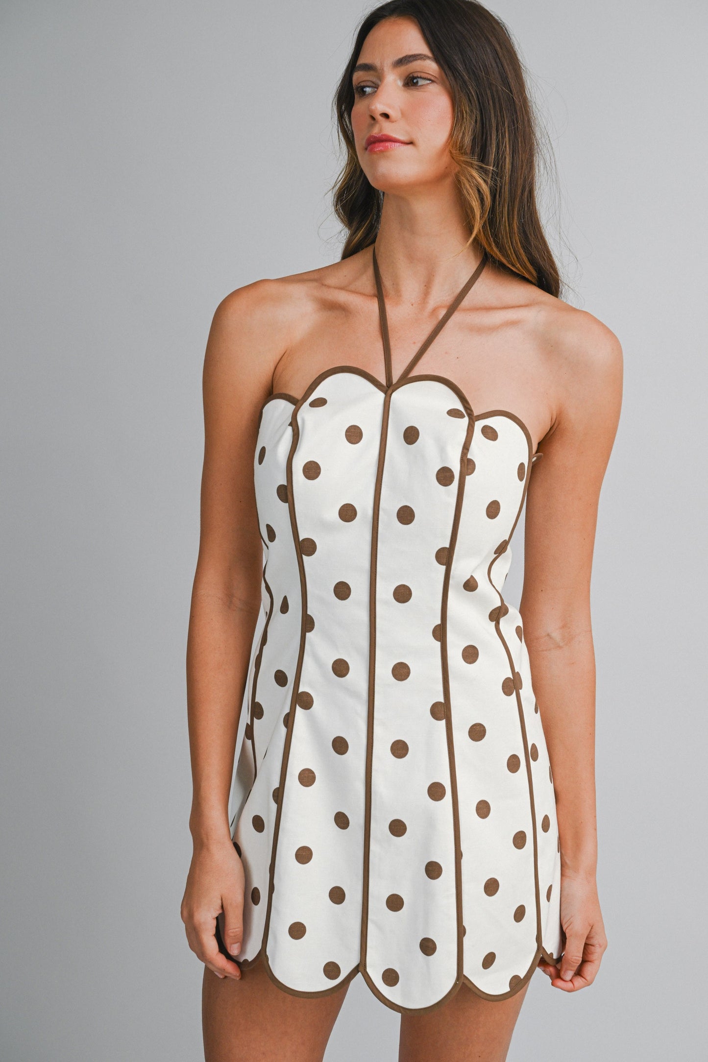 Brown Polka Dot Scallop Dress