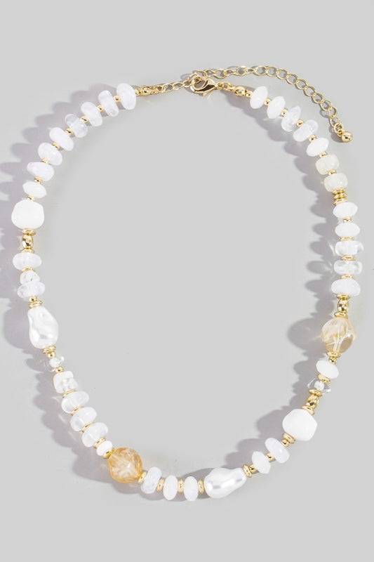 Mixed Bead Necklace White