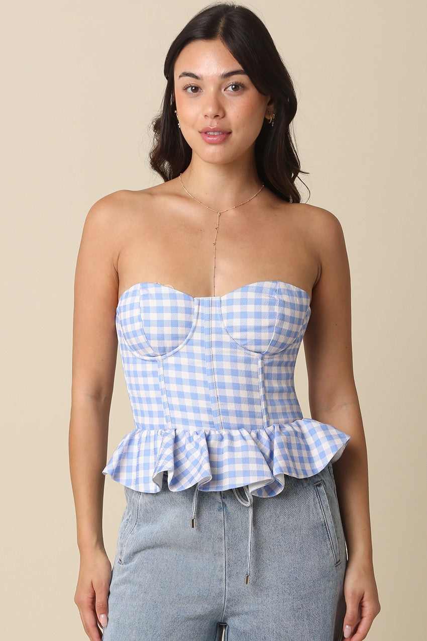 Gingham Corset Peplum Top