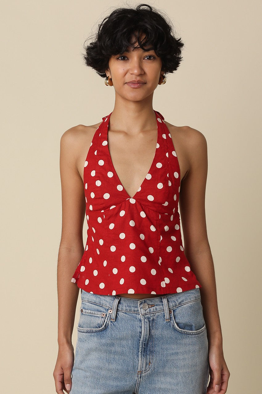 Polka Dot Halter Top Red