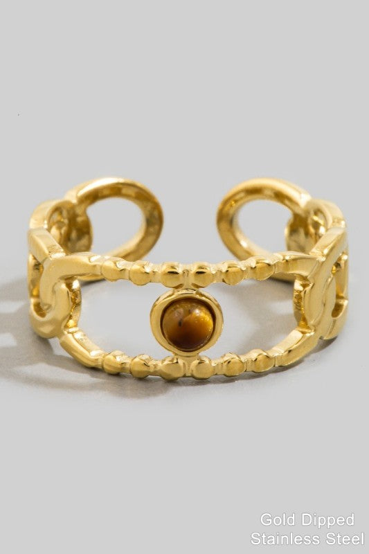 Chain Link Stone Ring Brown - Clothe Boutique