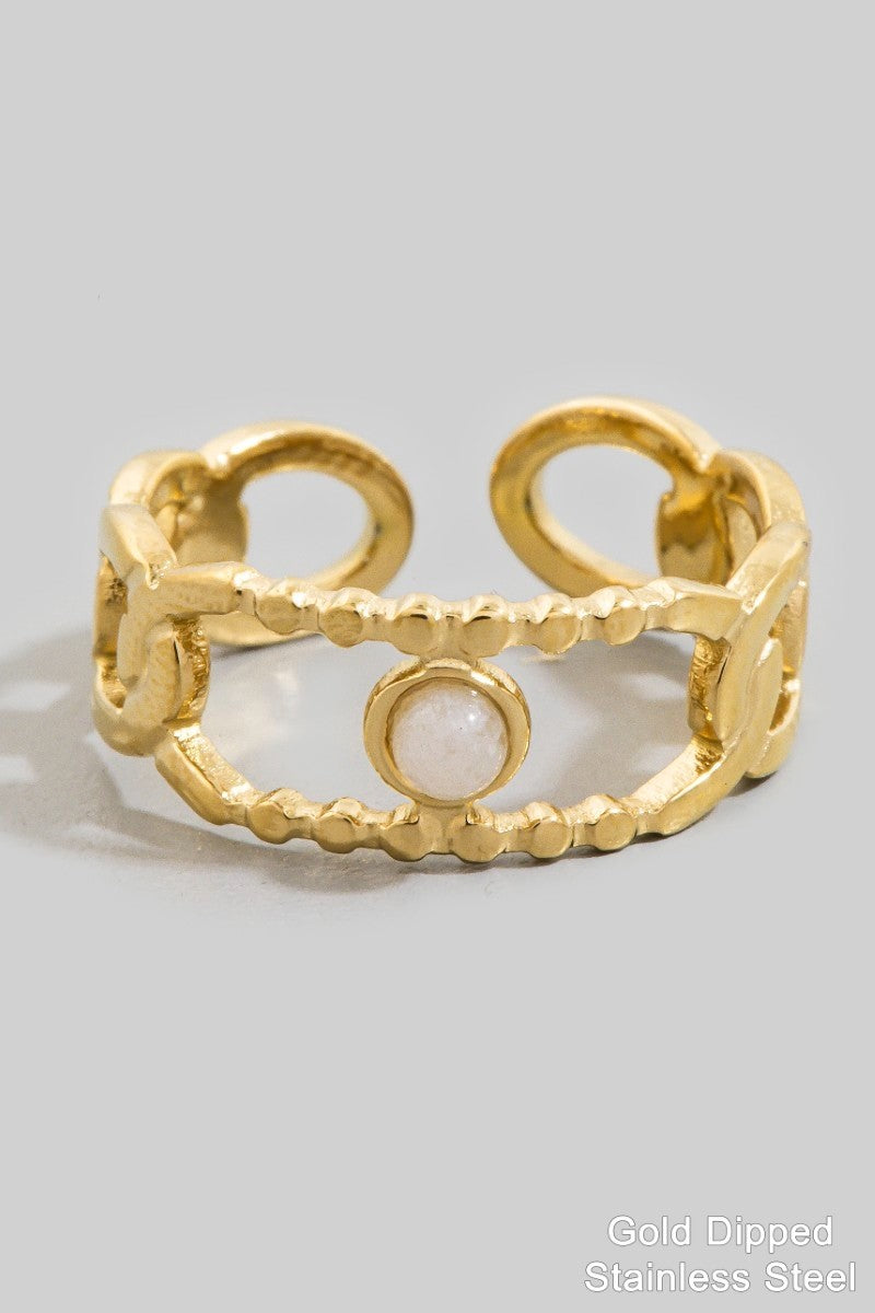 Chain Link Stone Ring White