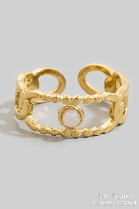 Chain Link Stone Ring White