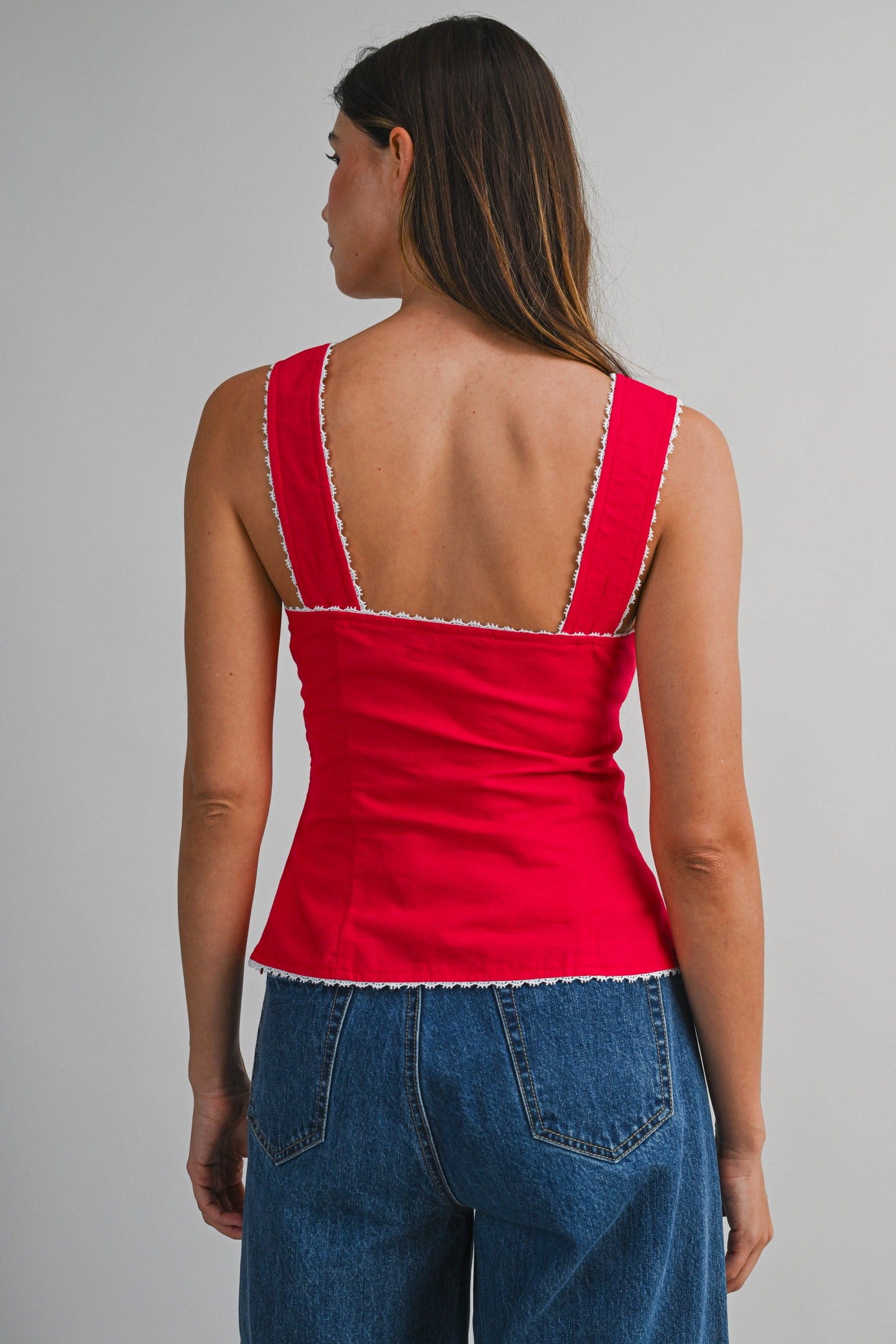 Red Linen Sleeveless Top