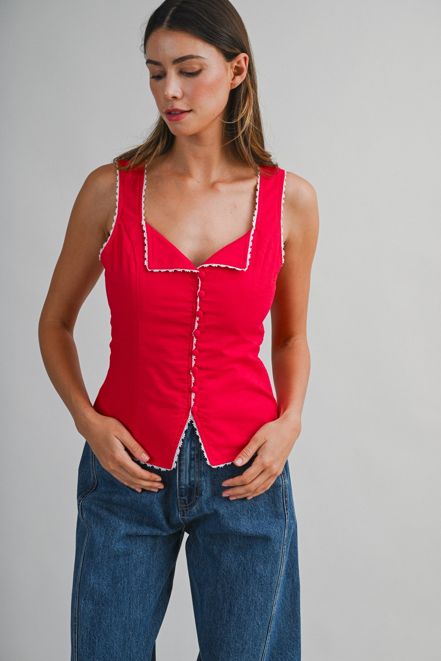 Red Linen Sleeveless Top