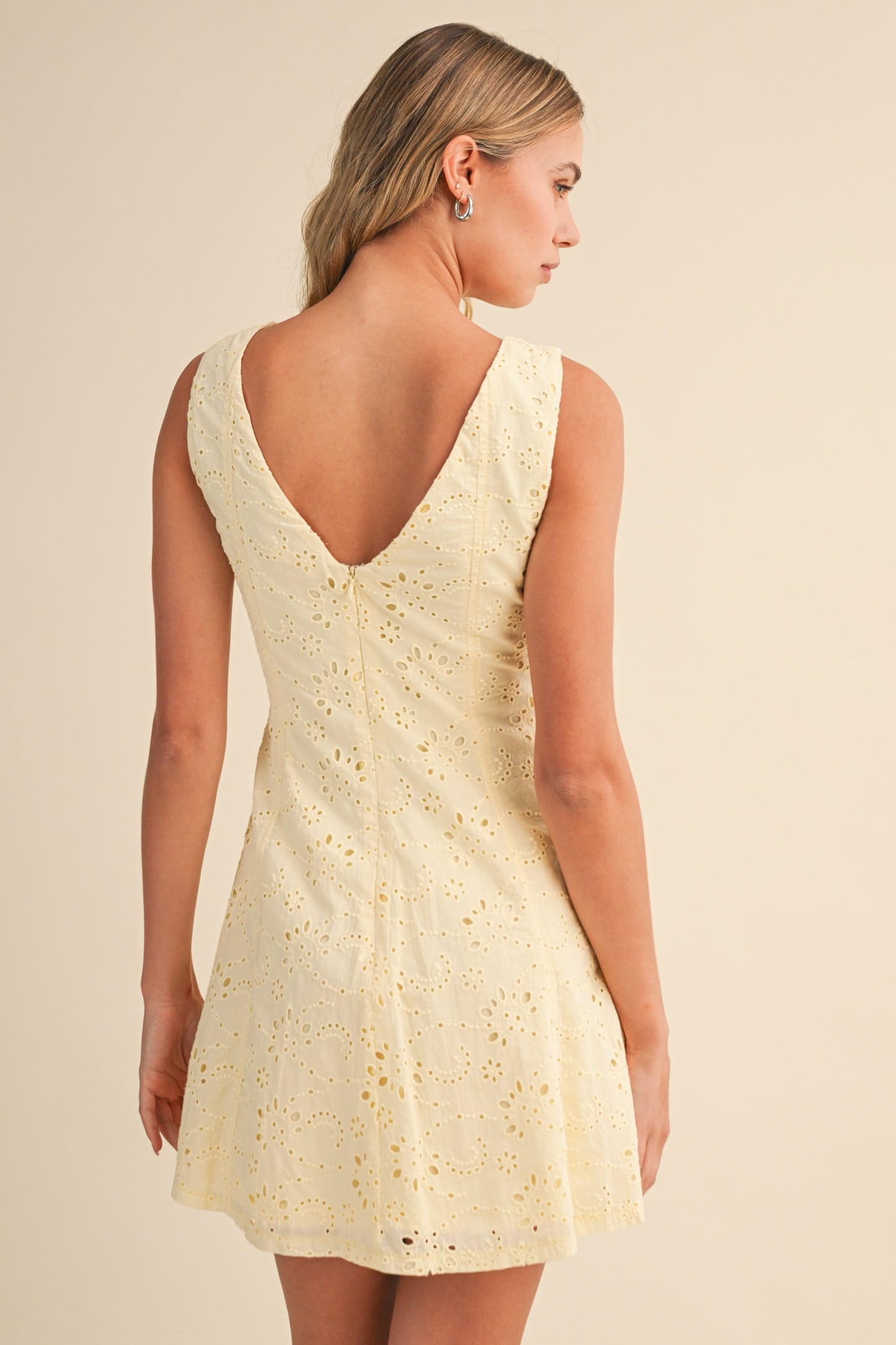 Yellow Eyelet V-back Dress