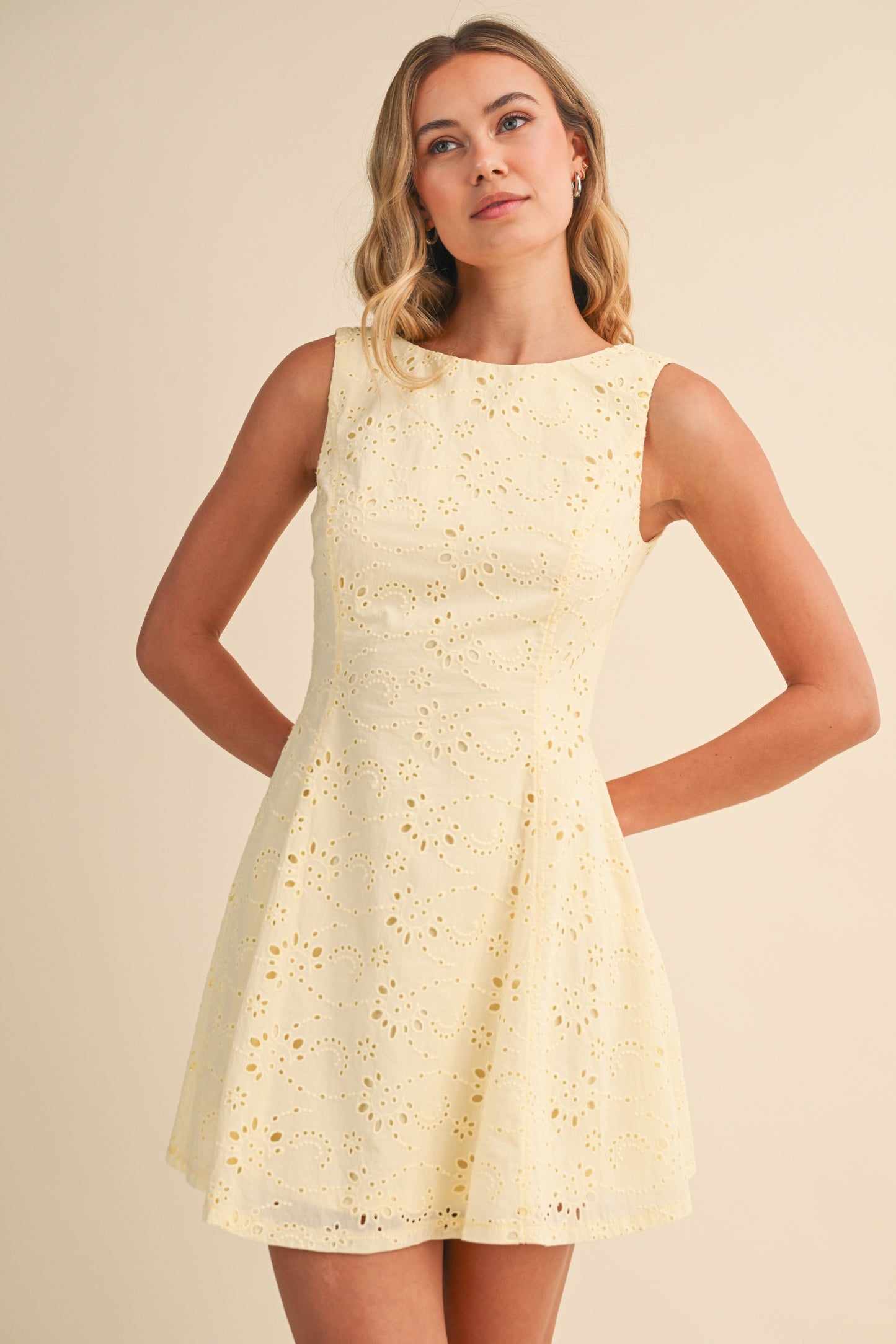 Yellow Eyelet V-back Dress