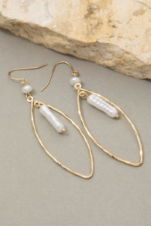 Hammered Oval Pearl Earrings