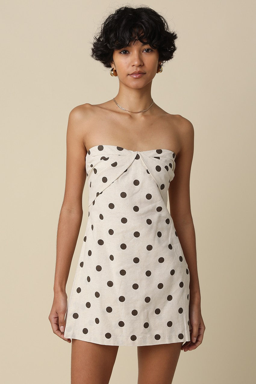 Strapless Polka Dot Dress Brown