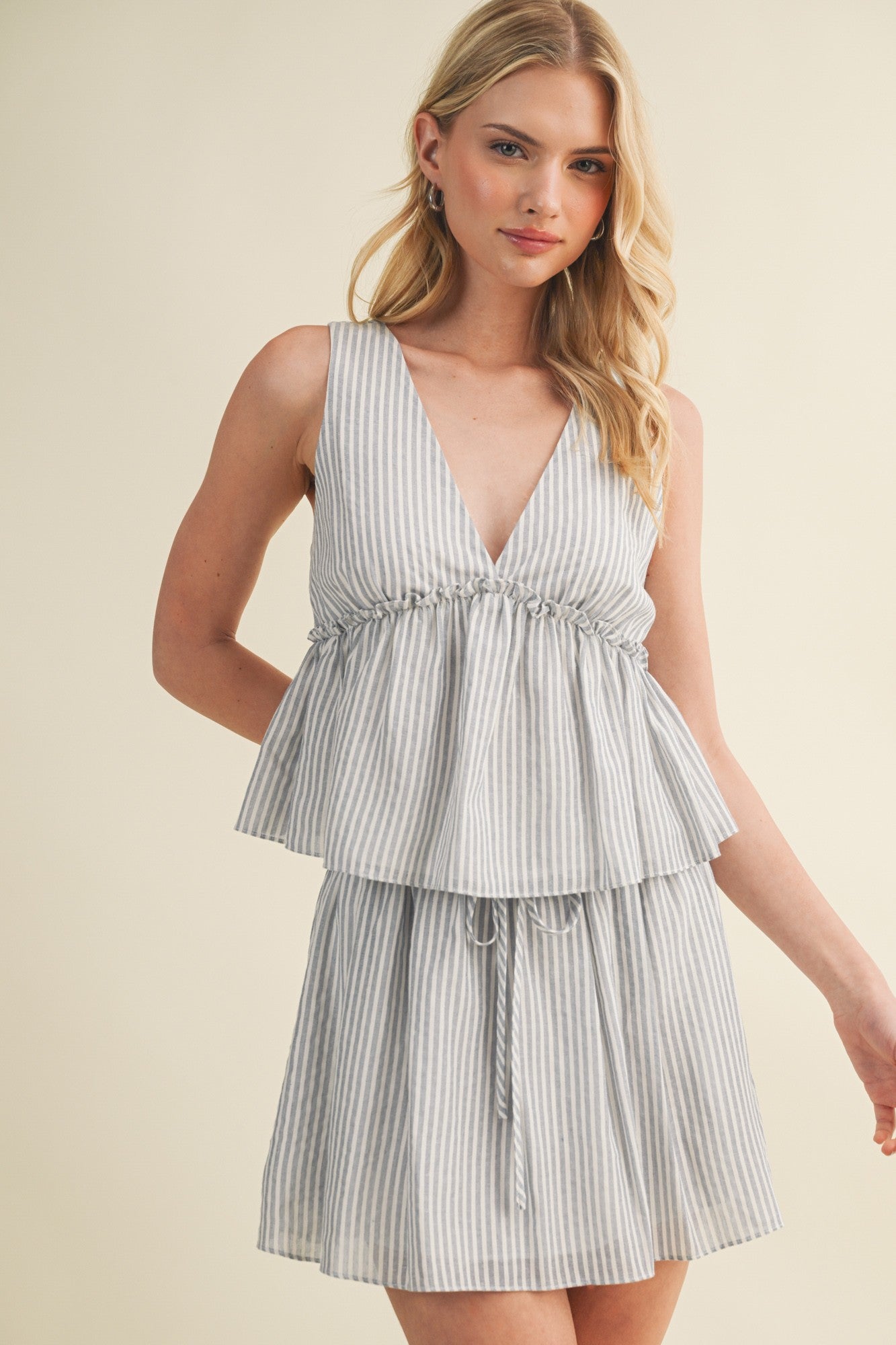 Gingham Peplum V-Top Blue