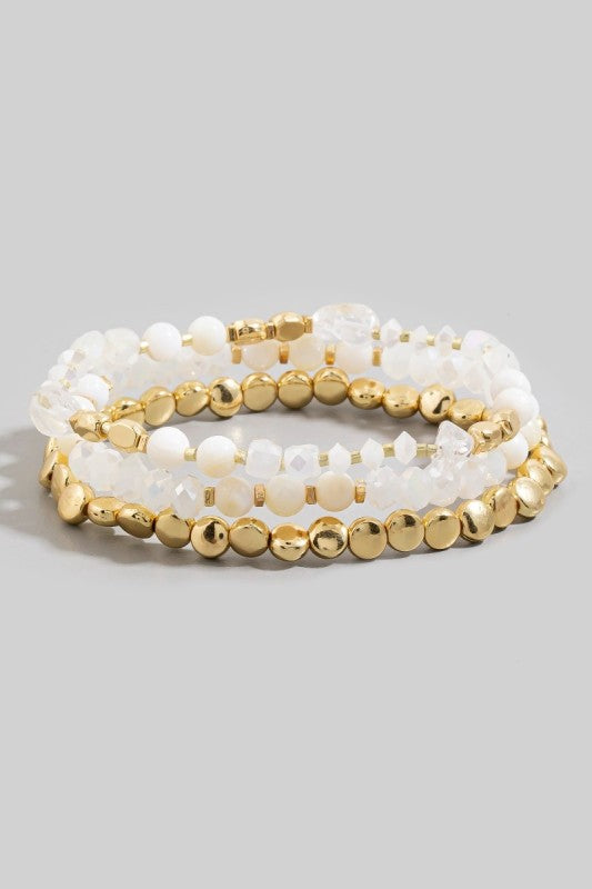 3 Row Stretch Bracelets White