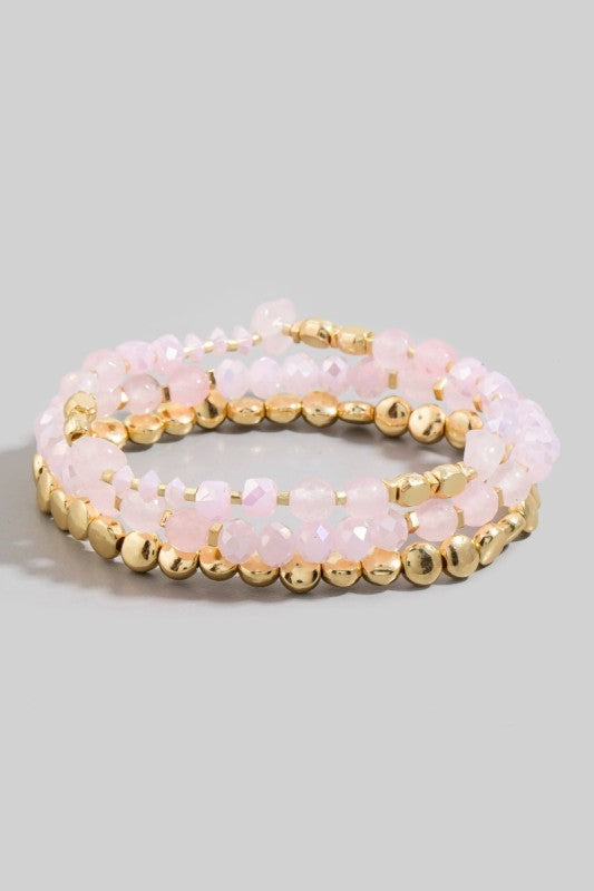 3 Row Stretch Bracelets Pink