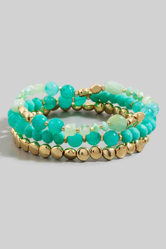 3 Row Stretch Bracelets White Turq