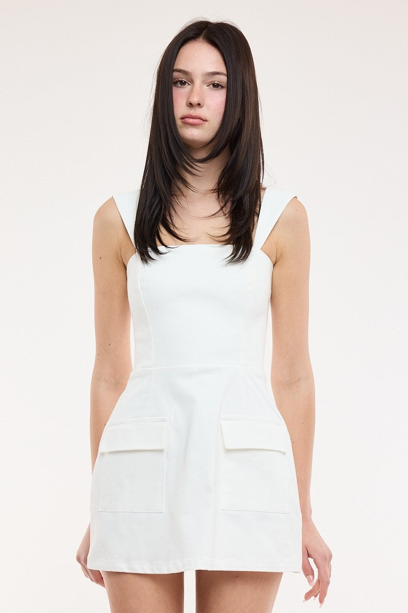 Kylie Denim Pockets Dress White - Clothe Boutique