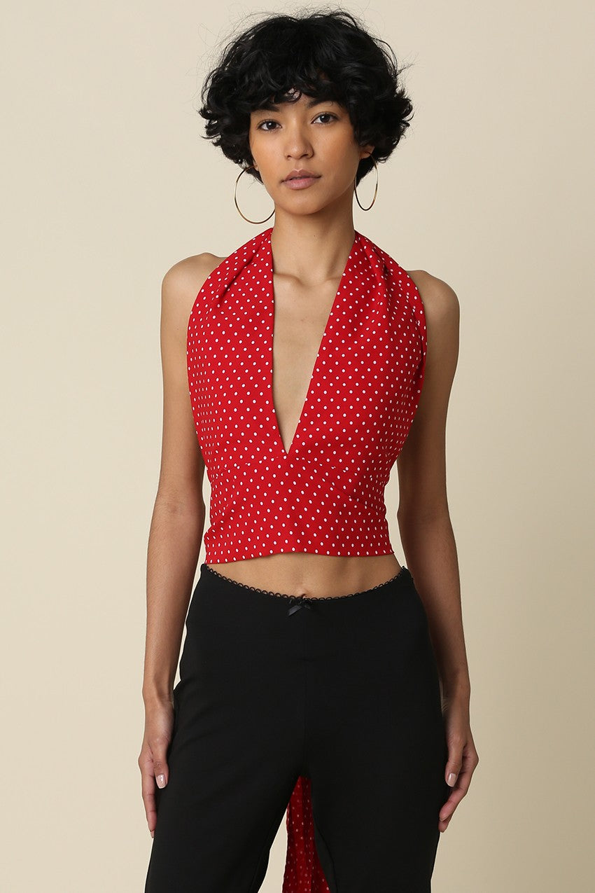 Polka Dot Chiffon Halter Top Red