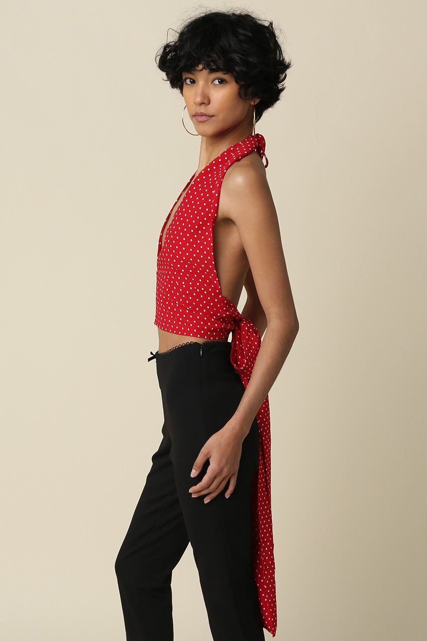 Polka Dot Chiffon Halter Top Red
