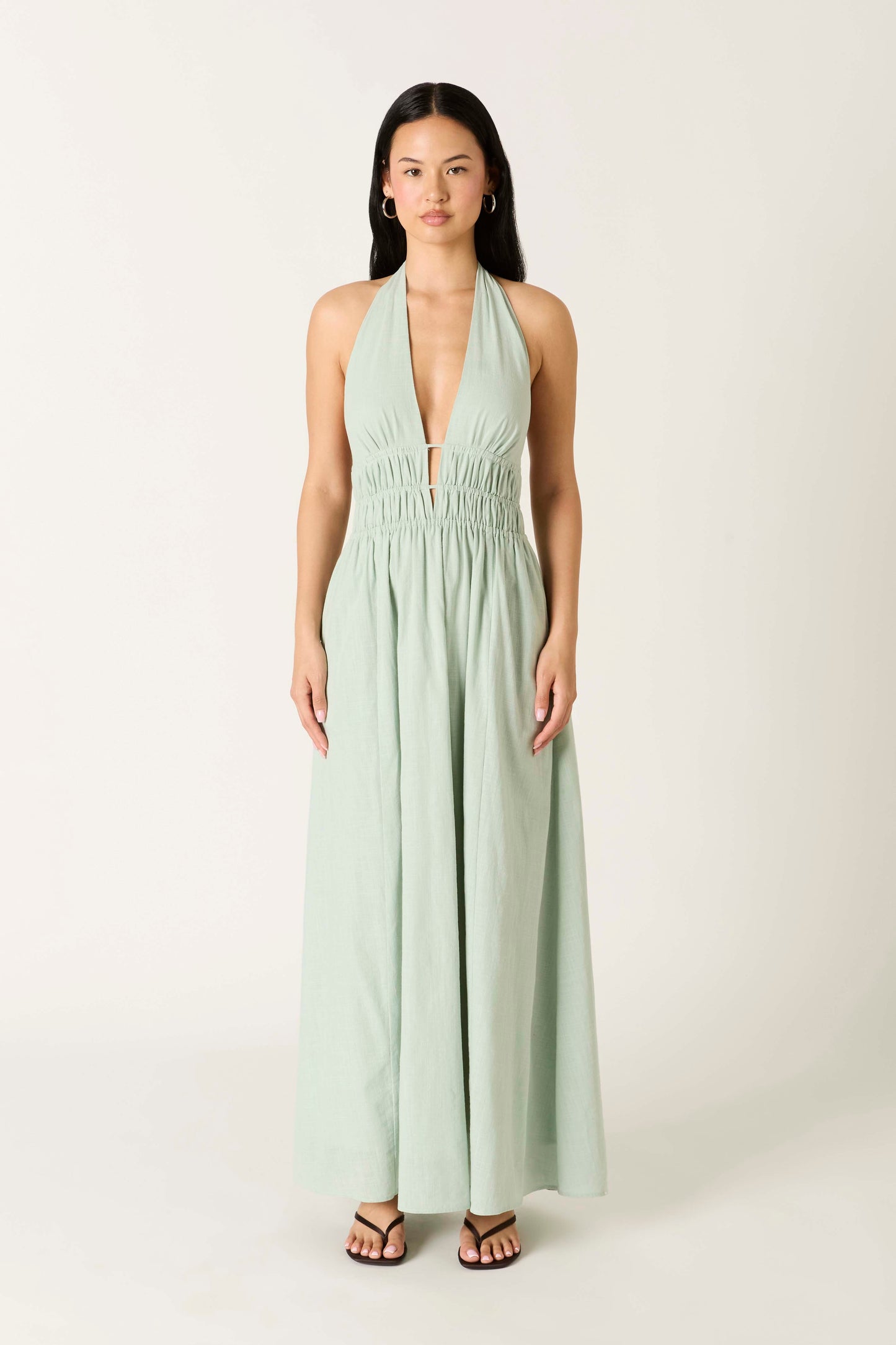 Sage Linen Halter Maxi Dress