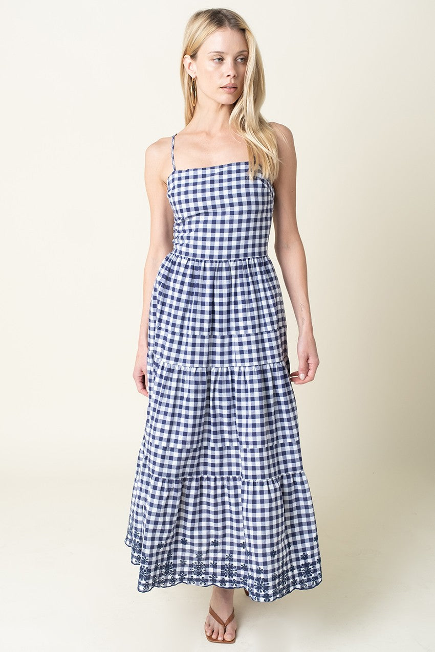 Delilah Gingham Embroidered Dress